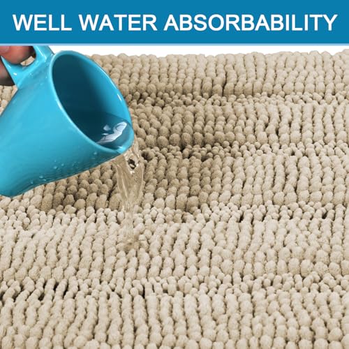 H.VERSAILTEX Bath Mats for Bathroom Non Slip Thick Chenille Striped Bath Rug Absorbent Fluffy Soft Shaggy Rugs Washable Dry Fast Plush Mats for Indoor, Bath Room, Tub - 20" x 32", Fog - color: Fog, size: 20" x 32"