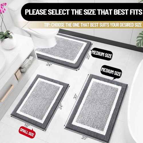 OLANLY Small Bathroom Rugs 24x16, Extra Soft and Absorbent Microfiber Bath Rugs, Non-Slip, Machine Washable, Quick Dry Shaggy Bath Carpet, Bath Mats for Bathroom Floor, Tub, Shower, Dark Grey - color: Dark Grey and White, size: 24" X 16"