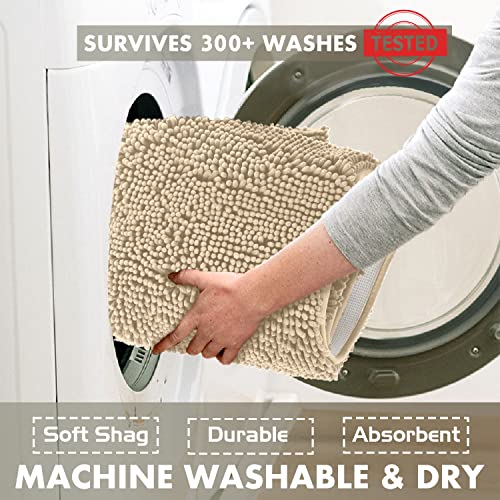 LuxUrux 2-Piece Bathroom Rug Set – Plush Chenille Runner & U-Shaped Toilet Mat, Soft, Absorbent & Non-Slip Design (20x20 U & 27x47 inches, Birch) - color: Birch, size: 2 Piece Set - X Large
