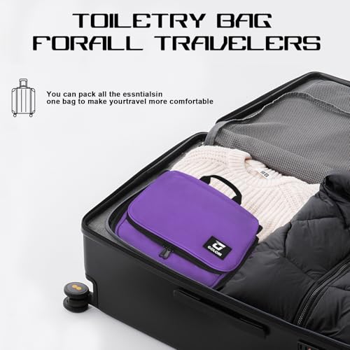 Goloni Hanging Toiletry Bag, 10 Compartments Water-Resistant Makeup Bag with 360° Spinning Metal Hook, Large Travel Cosmetic Organizer for Men & Women, Purple (7.05oz) - color: Purple
