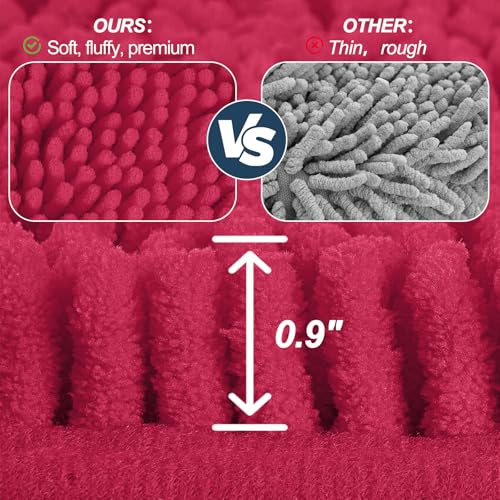 Bathroom Rugs Sets 3 Piece with Adjustable Toilet Seat Cover 19.5"x 18.5" Machine Washable Bath Rug Set with TPR Non Slip Rubber Backing Solid Bath Mat Set for Luxury Bathroom Decoration - color: Hot Pink