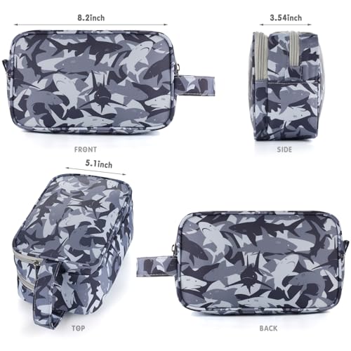 Shark Kids Toiletry Bag for Boys, Travel Toiletry Bag for Little Young Boys Waterproof Hanging Wash Bag Toddler Traveling Toiletries, Camo Black - color: Black Shark