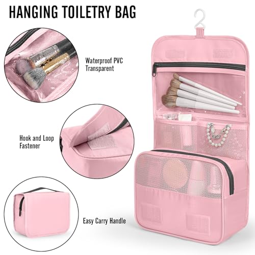 Veken 10 Set Packing Cubes for Travel Essentials,Anti-Wrinkle Buckled Suitcase Organizer for Shoe & Toiletry Bag,Carry On Luggage Bag with 99+ Count Mesh Holes for Airplane & College Dorm Accessories - color: 03 Pink