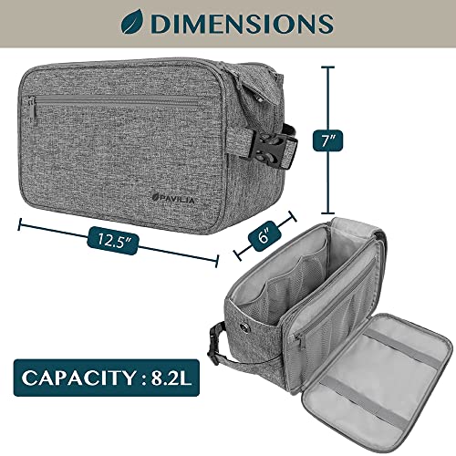 PAVILIA Toiletry Bag for Men, Travel Essentials Shaving Dopp Kit, Mens Travel Bag Toiletries Organizer Case for Grooming, PU Leather Water Resistant Cosmetic Bag Pouch (XL, Heather Grey) - color: Heather Gray, size: Extra Large (12x6x7)
