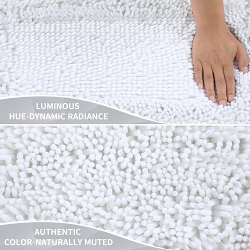 Yimobra Bathroom Rug Set 2 Piece, Luxury Shaggy Bath Mat Set with Non Slip Backing, Ultra Soft & Absorbent Mats for Bathroom Floor, Machine Washable, 44"x24"+24"x17", White - color: White, size: 24x17 + 44x24 Inch