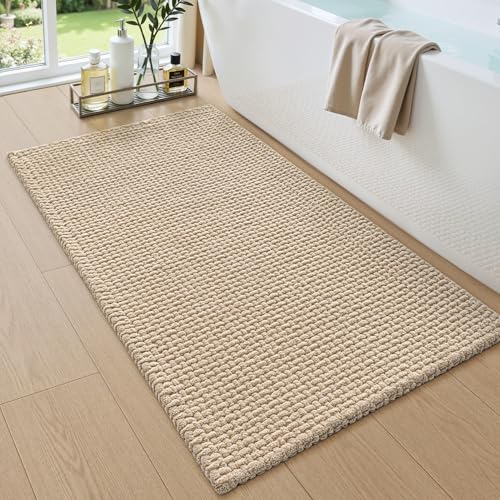 DEXI Bathroom Rugs 43x24, Non Slip Washable Bath Mat, Absorbent Chenille Bathmat, Ultra Soft Thick Carpet for Tub Shower Floor, Beige - color: Beige, size: 43" X 24" (Rectangular)