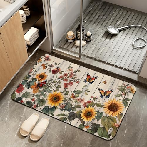 Vintage Flower Bathroom Rugs,Bath Mats for Bathroom,Rustic Wooden Low Pile Absorbent Bath Mat,Rubber Backing Non Slip Washable Thin Quick Dry Door Mat 17x29.5 Inch - color: Vintage Flower,rustic Wooden