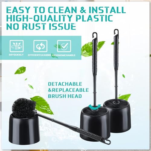 Roshtia 12 Sets Toilet Brush and Holder Set for Bathroom Toilet Bowl Brush Scrubber with Caddy for Deep Cleaning, 14.57 Height (Black) - color: Black