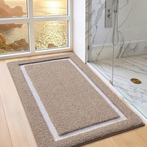 Color&Geometry Extra Soft Bathroom Rugs 44x24, Absorbent Microfiber Bath Rug, Non-Slip Bathroom mat, Washable Plush Bath Mats for Bathroom, Shower, Bathtub, Laundry, Khaki White - color: K, size: 24"x44"