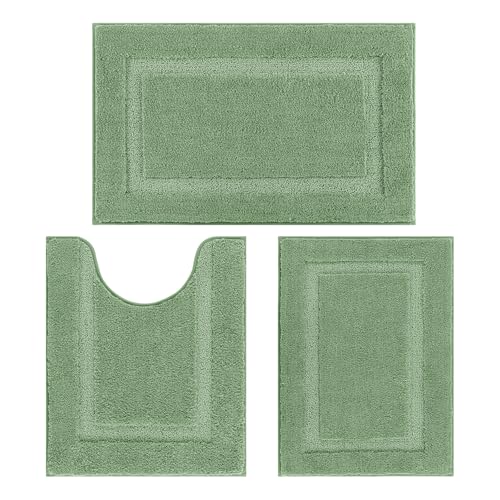 SHACOS Sage Green Bathroom Rugs Sets 3 Piece Bath Mat U Shaped Toilet Rug | 20x32+ 16x24+ 20x24, Soft Fluffy Microfiber Bath Rugs Set, Non Slip Washable Absorbent Bathroom Floor Mats Carpet Shower Rug - color: Sage Green, size: 16"x24"+ 20"x32"+U Shape 20