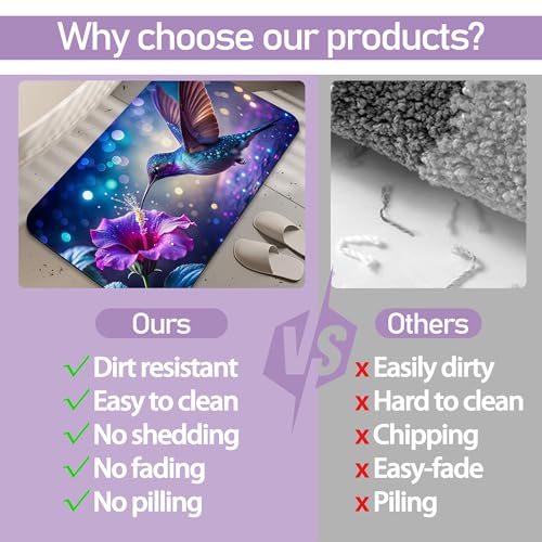 Hummingbird Fantasy Bath Mat, Water Absorbent Quick Dry Thin Bathroom Floor Mat, Rug for Bathroom Kitchen 17"x30" - color: Hummingbird Fantasy