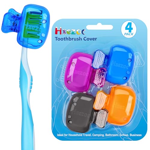 Hxezoc 4 Pack Toothbrush Covers Toothbrush Holders Toothbrush Protector Cap Brush Pod Case Protective Portable Plastic Clip for Household Travel, Business, School, Bathroom, Camping - color: Grey, Blue, Purple, Orange