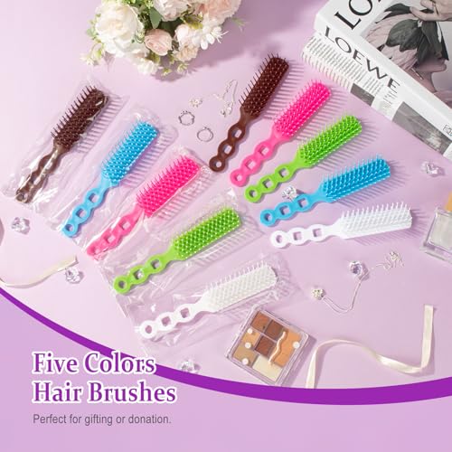 Hair Brushes in Bulk Individually Wrapped for Homeless,Plastic Hair Brush for Curly Wavy Hair,Detangling Hair Brush for Nursing Charity Hotel Shelter(Blue Rose Red White Green Brown) (Pack of 40)