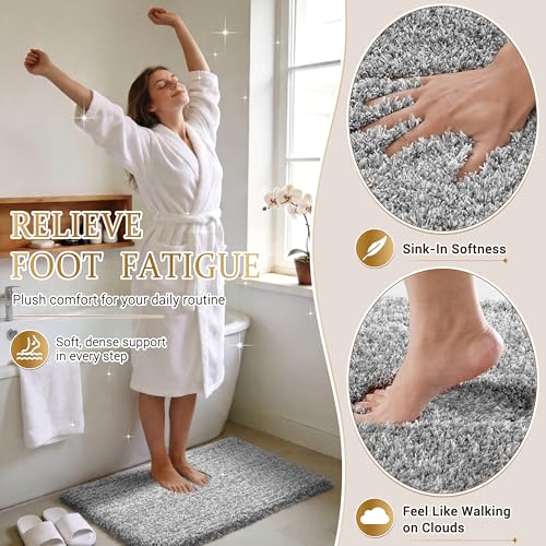 Yimobra Bathroom Rugs Non Slip Washable 32X20, Ultra Soft and Water Absorbent Bath Mats, Plush Fluffy Shower Mat Outside, Microfiber Thick Matts for Bathroom Floor/Tub, Light Gray and White - color: Light Gray and White, size: 32" X 20"