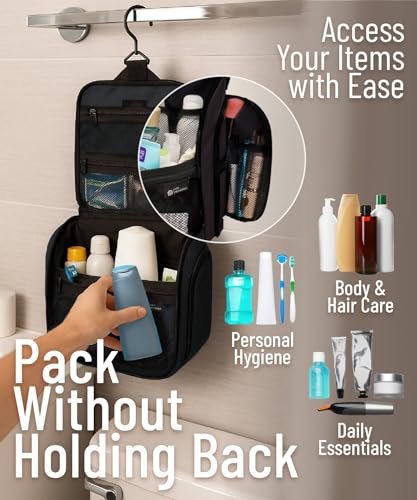 D&D Wanderlust D&D Hanging Travel Toiletry Bag for Men and Women – Cosmetics, Makeup and Toiletries Organizer Kit with 10 Compartments - color: Black