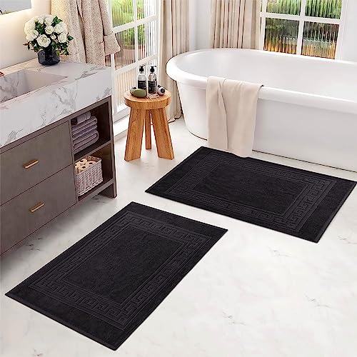 Superior Heavyweight Cotton Bath Mats, Bath Rugs For Bathroom Accessories, Washable Rug For Shower, Bath, Toilet, Modern Decor, No Backing, Luxury Hotel And Spa Quality, Set of 2, 22" x 35", Black - color: Black, size: 22" x 35" (Set of 2)