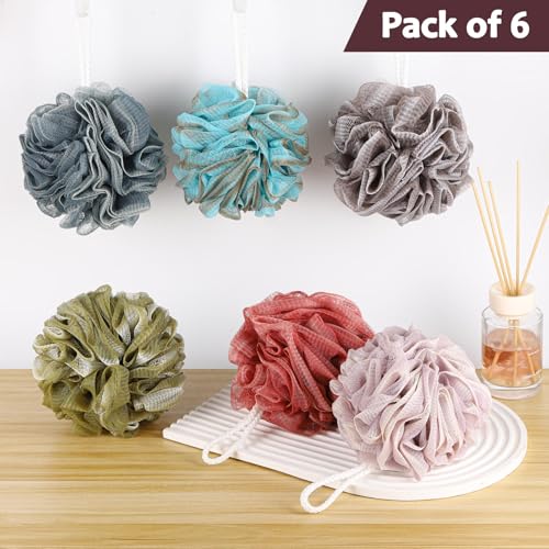 Loofah Sponge 75g/Piece, Mesh Bath Sponge Exfoliating Body Scrubber Ball Pack of 6, Large
