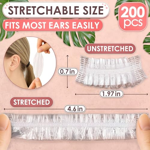 200 Pcs Disposable Ear Covers for Shower, Baths, and Hair Coloring | Lightweight Shower Ear Covers for Showering, Ears Protect from Splashes, Elastic Band that Stretches Up From 1.97" To 4.6"