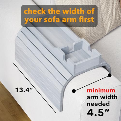 SpaceAid Bamboo Couch Cup Holder, Anti Falling Foldable Sofa Armrest Tray with Cup Holder, Couch Arm Side Table Organizer for Drink Cup Remote Snacks (Gray) - color: Gray, size: 16.5" x 13.4" x 2"