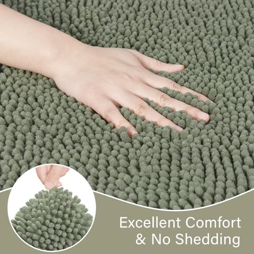 LOCHAS Bathroom Rugs Sets 2 Piece, Soft Non Slip Bath Mat Set, 20''x20'' U-Shaped Toilet Rug and 34''x21'' Sage Green Bath Rugs, Washable Absorbent Chenille Toilet Rug Set for Bathroom, Shower - color: Sage Green