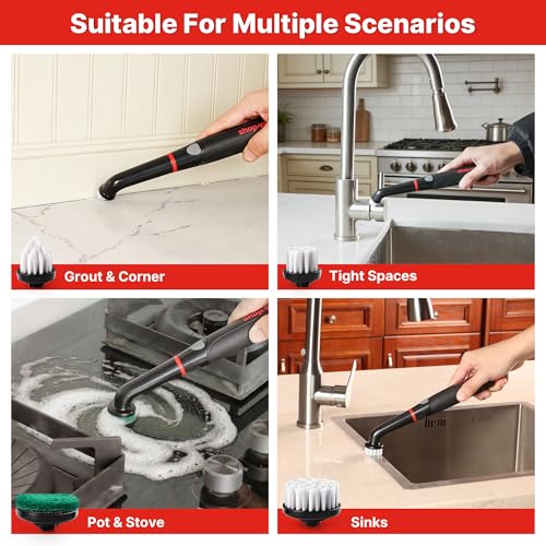 Shop-Vac Electric Spin Scrubber with 2000RPM Motor, 90Min Long Runtime with 5 Replaceable Head, LED Display and IPX6 Waterproof, Cordless Electric Scrubber for Cleaning Grout, Tile, Bathroom, Kitchen