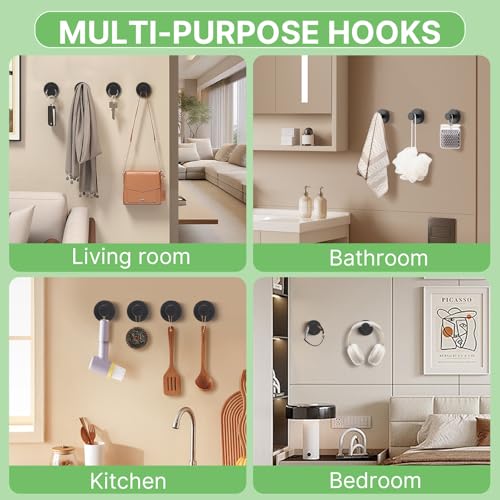 Black Waterproof Suction Cup Hooks, 4-Pack Heavy Duty Stainless Steel No Drill Shower Hooks for Hanging Towels, Robes, Loofahs, Holder Holds Strong on Tile, Glass, Mirror, Wall, Bathroom Door - color: black-4pcs
