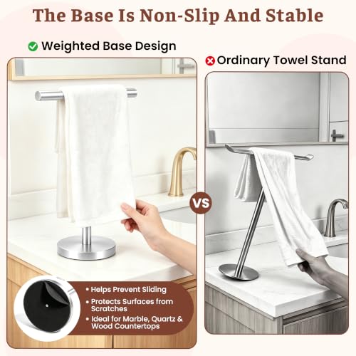 Hand Towel Holder Stand, Freestanding Bathroom Towel Rack, Silver, 2 Pack | Weighted Stainless Steel Base Helps Prevent Tipping While The Open T-Shape Keeps Towels Dry on Bathroom Countertops - color: Silver-2 Pack
