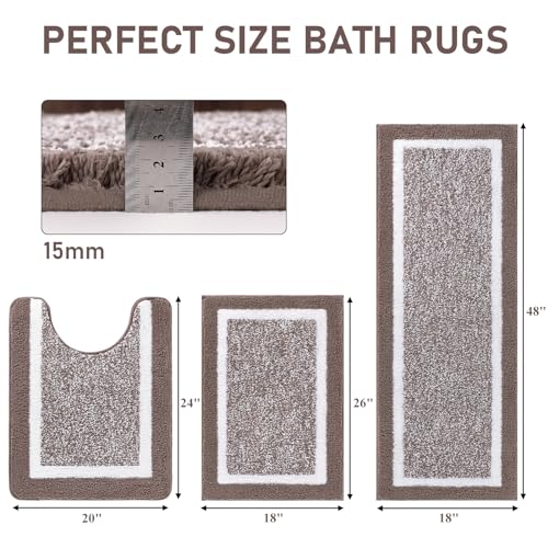 Pauwer 3 Piece Plush Bath Mat Set, Non Slip Shaggy Bathroom Mats with U-Shaped Contour Toilet Mat for Bedroom Living Room - color: Coffee, size: 18"x26"+18"x48"+U Shape 20"x24"