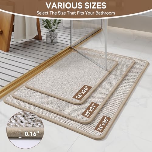 Non Slip Bathroom Rugs Washable, Rubber Backing Bath Mat, Absorbent Quick Dry Floor Mats for Bathroom, Outside Shower and Sink, Thin Bath Rugs Fits Under Door, 20”x31”, Brown - color: Light Brown, size: 20"x31"