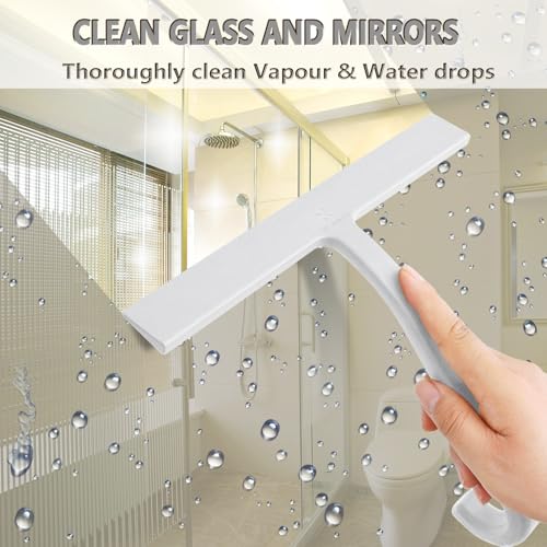 Shower Squeegee for Glass Doors – 10" Silicone Squeegee with Built-in Hook, One-Piece Seamless Design, Streak-Free & No-Scratch Window Cleaner for Bathroom, Mirrors & Tiles (White) - color: White, size: 10 Inch