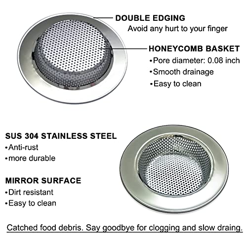 Seatery 4-Piece Kitchen Sink Strainers - 4.5 Inch Stainless Steel Sink Drain Filter with Food Scraps Catcher - size: 3.5 inch