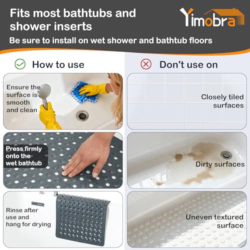 Yimobra Bathtub Mat Non Slip, 27.5"X15.5" Machine Washable Shower Floor Mat, Soft on Feet, Bathmat with Drain Holes and Suction Cups, Bathroom Essentials, Dark Grey - color: Dark Grey, size: 27.5 X 15.5 Inch
