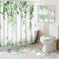 16 Pcs Sage Green Eucalyptus Shower Curtain Set with Rugs, Botanical Leaf Bath Curtains and Quick Absorbent Foam Mats, 120GSM Heavy-Weight Fabric Curtain with 12 Metal Hooks, 72x72 Inch - color: Green