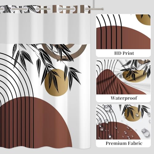 Boho Mid Century No Hook Boho Shower Curtain with Snap in Liner | 71x74 Inch, Abstract Geomrtric Shower Curtains for Boho Modern Bathroom, Mesh Top Window Waterproof Washable Fabric - color: Boho