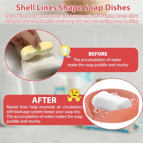 Silicone Bathroom Soap Dishes, Self Draining Waterfall Bar Soap Holder & Saver, Dish Soap Tray, Sponge Holder, 13 Non-Slip Suction Cups Dishwasher Safe for Bathroom Kitchen Shower Sink Organizer Red - color: Red