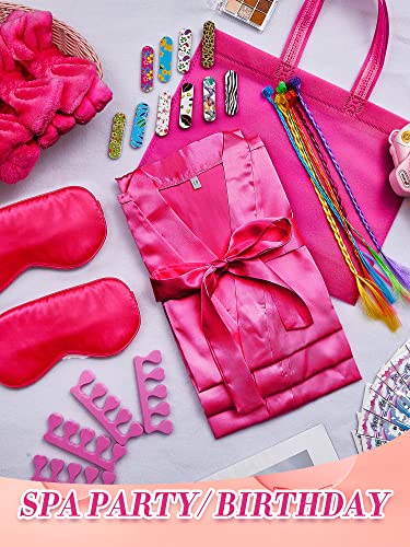 Xuhal 92 Pcs Spa Party Supplies Slumber Party Spa Pretend Play Set with Satin Robes, Headbands and Eye Masks, Sleepover Kit with Gift Bags, Total 10 Sets(Rose,12) - color: Rose, size: 12