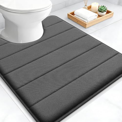 OLANLY Memory Foam Toilet Rugs U Shaped 24x20, Super Soft Absorbent Contour Bath Rugs, Quick Dry, Machine Washable Toilet Mat, Bathmat Floor Carpet, Bathroom Home Decor Accessories, Black - color: Black, size: 24" X 20" Contour Rug