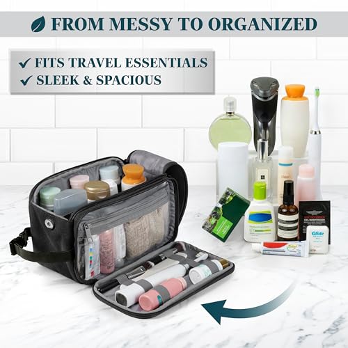 PAVILIA Toiletry Bag for Men, Canvas Dopp Kit, Travel Essentials Organizer, Water-Resistant Shaving, Grooming Kit, Large Hanging Bathroom Accessories Cosmetic Bag, Black - color: Black, size: Large (10.5x 5.5x 6)