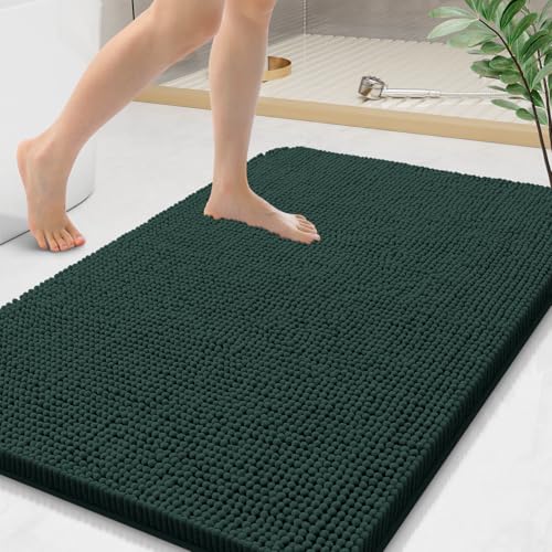 Arotive Bathroom Rugs 44x24, Extra Soft Absorbent Shaggy Chenille Bath Rugs, Machine Washable Rubber Backing Bath Mats for Bathroom Floor Tub and Shower, Home Decor Accessories,Blackish Green - color: Blackish Green, size: 44" X 24"
