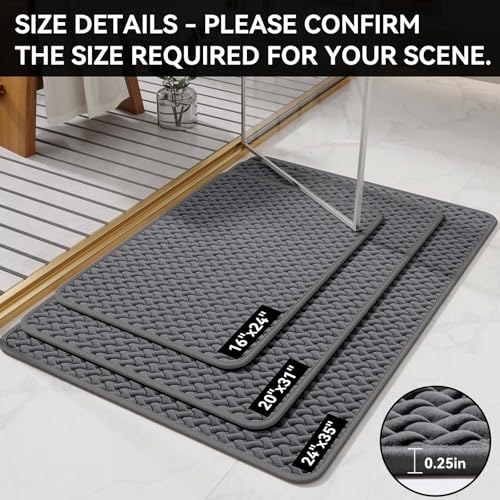 YDKGL Bathroom Rugs Non Slip, Super Absorbent Quick Dry Bath Mat, Foam Weave Texture Rubber Backing Ultra Thin Bathroom Mats Fit Under Door Bathroom Floor Bathtub Shower - color: Grey, size: 20” X 31“