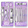Manicure Set, Stainless Steel Nail Clipper Set with Travel Case | 12-Piece Set with Thicker Steel, Precision-ground Cutting Edges, and Smooth-finished Tools for Clean, Precise Trimming. - color: Silver and Purple
