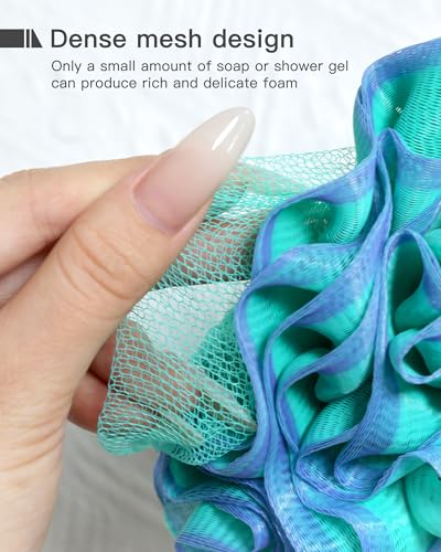 Loofah Bath Sponge 70g, Large Exfoliating Flower Body Scrubber, Soft and Durable with a Rich Lather, 4-Piece Loofa Set for Travel or as a Holiday Gift (Green-Blue) - color: Green-blue, size: 1 Count (Pack of 4)