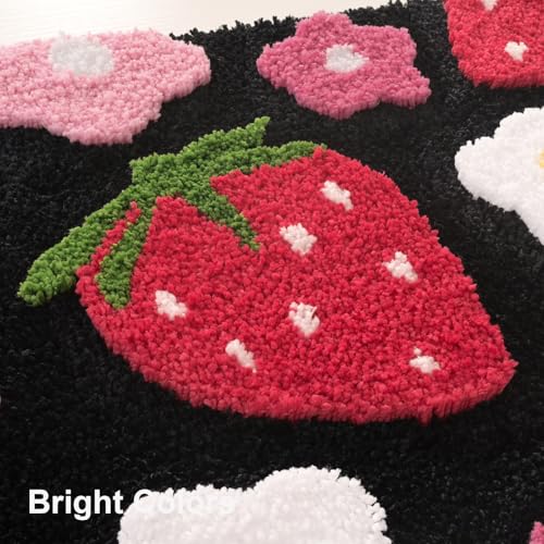 Anybar U-Shaped Toilet Rug 20x24'' - Super Soft Absorbent Bathroom Mat with Cute Strawberry & Flower Design, Non-Slip Quick-Dry Washable Contour Rug for Toilet, Bath Mats for Bathroom Decor（Black） - color: Black, size: 2' x 1'8" (U-Shape)