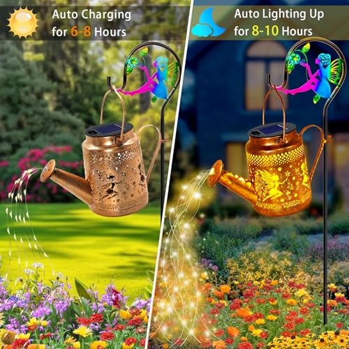 ANGMLN Fariy Solar Lights Outdoor Waterproof, Solar Watering Can Lights with Shepherd Hook, Metal Angel Hanging Lantern Garden Decor Yard Outside Patio Lawn, Gifts for Mom Grandma Women Birthday - color: Fairy