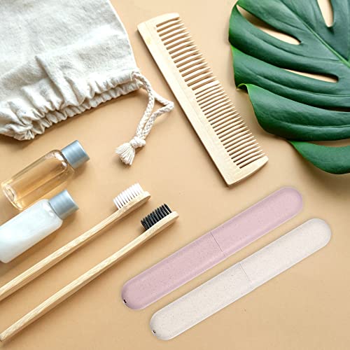 VOCOSTE 2pcs, Traveling Toothbrush Holders Case, PP Toothbrush Case for Travel Business, Beige, Pink, 8.07''x1.22''x0.83''