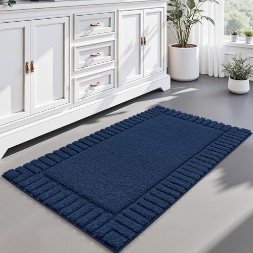 LUMI Bathroom Rugs Non Slip with Rubber Backing, Extra Soft Plush Microfiber Bath Rug Absorbent, Machine Washable Bath Mat Quick Dry for Tub, Shower, Hotel, Blue, 24"x43" - color: Blue, size: 24" x 43"