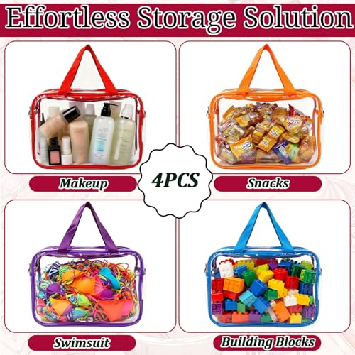 4 Pack Large Clear Makeup Bag, Heavy Duty Plastic Clear Cosmetic Toiletry Organizer Bags with Handle, Waterproof Toiletry Zipper Tote Bags for Travel, Gym, Cosmetic, Toiletry - color: Multicolor