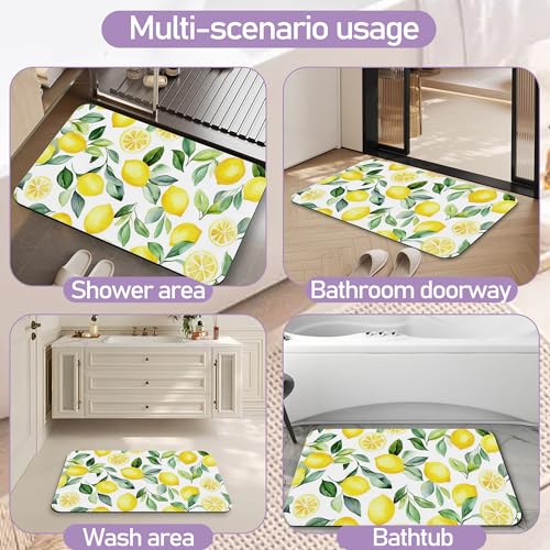 Lemon Bathroom Rug, Rapid Dry Absorbent with Non-Slip Rubber Base Bath Mats for Bathroom 17"x30" - color: Lemon