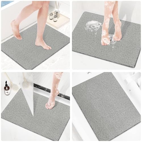 PVC Loofah Shower/Bathtub Mat Non-Slip, 24x16 inch, Soft Tub Mat with Drain, for Tub and Bathroom,Quick Drying,Grey - color: Grey, size: 24" x 16" (Rectangular)