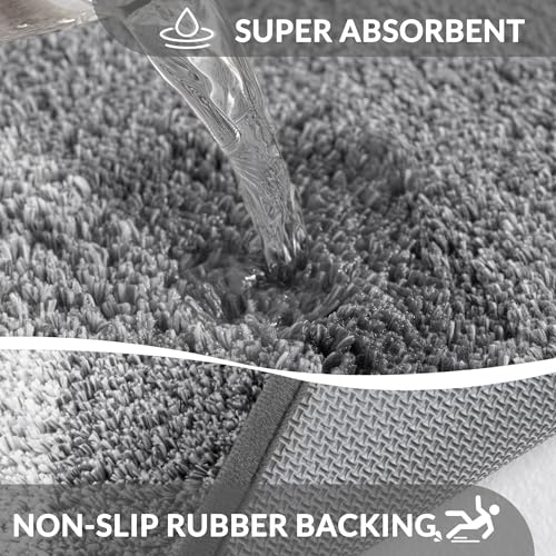 Exclusivo Mezcla Toilet Rugs U-Shaped 20x24, Gradient Grey | Extra Soft Non Slip Absorbent Microfiber Bath Rug, Machine Washable Quick Dry, Plush Shaggy Contour Bath Mat for Toilet Base